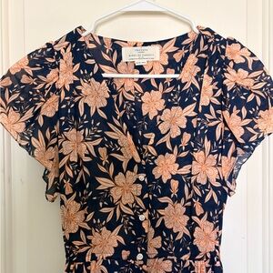 Trovata Navy Dress with Peach Floral Print